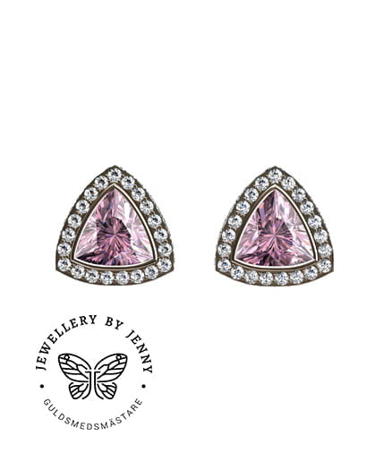 Örhängen med diamanter och rosa ädelstenar