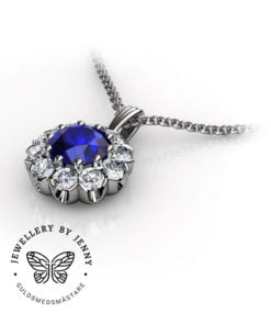 hängsmycke diamanter och blå safir