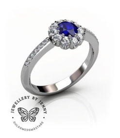 Vitguldsring med diamanter och safir