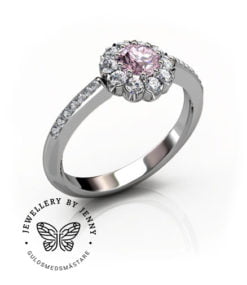 Ring med diamanter och rosa mittsten