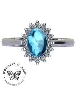 ring diana diamanter och blå ädelsten